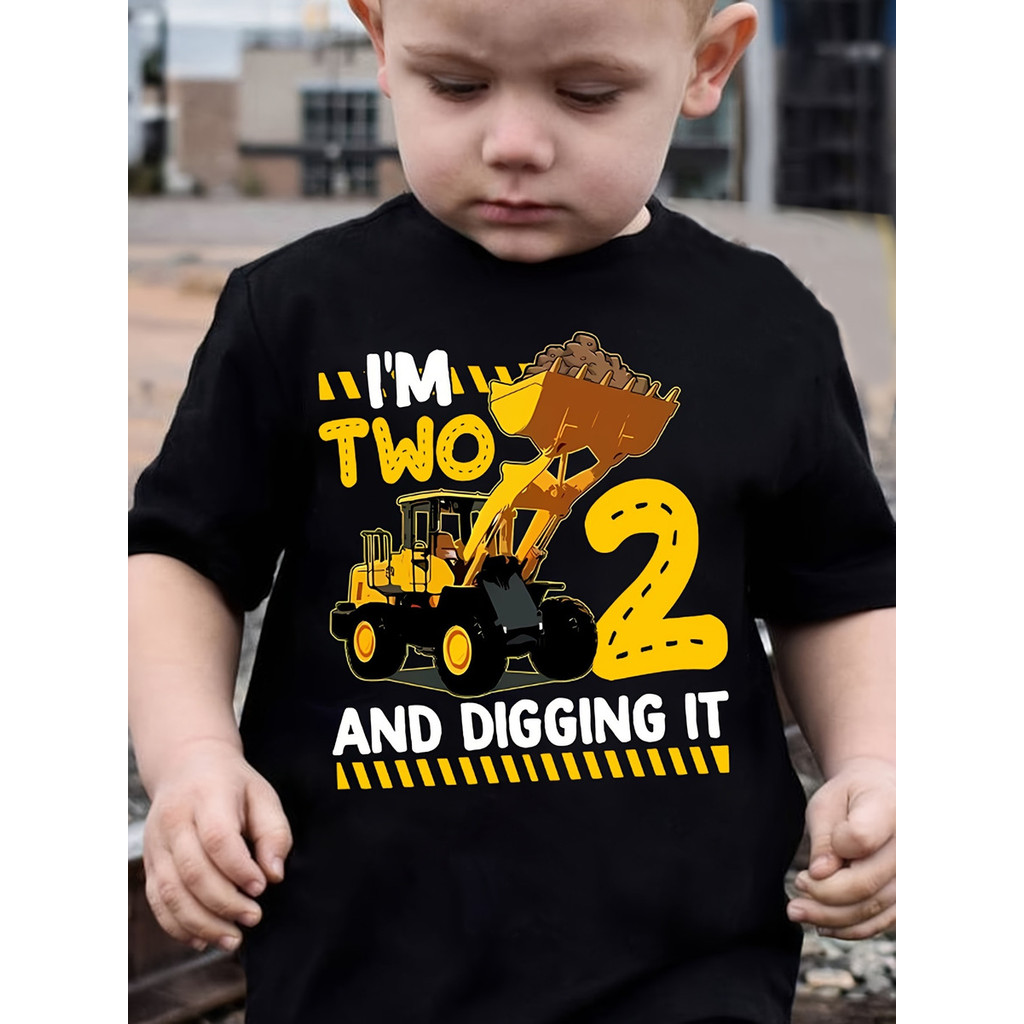 Camiseta Infantil Aniversário 2 Anos Trator Escavadeira em Oferta na Shopee