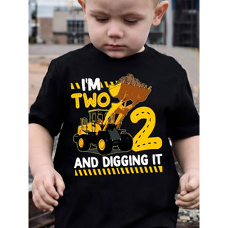 Camiseta Infantil Aniversário 2 Anos Trator Escavadeira em Oferta na Shopee