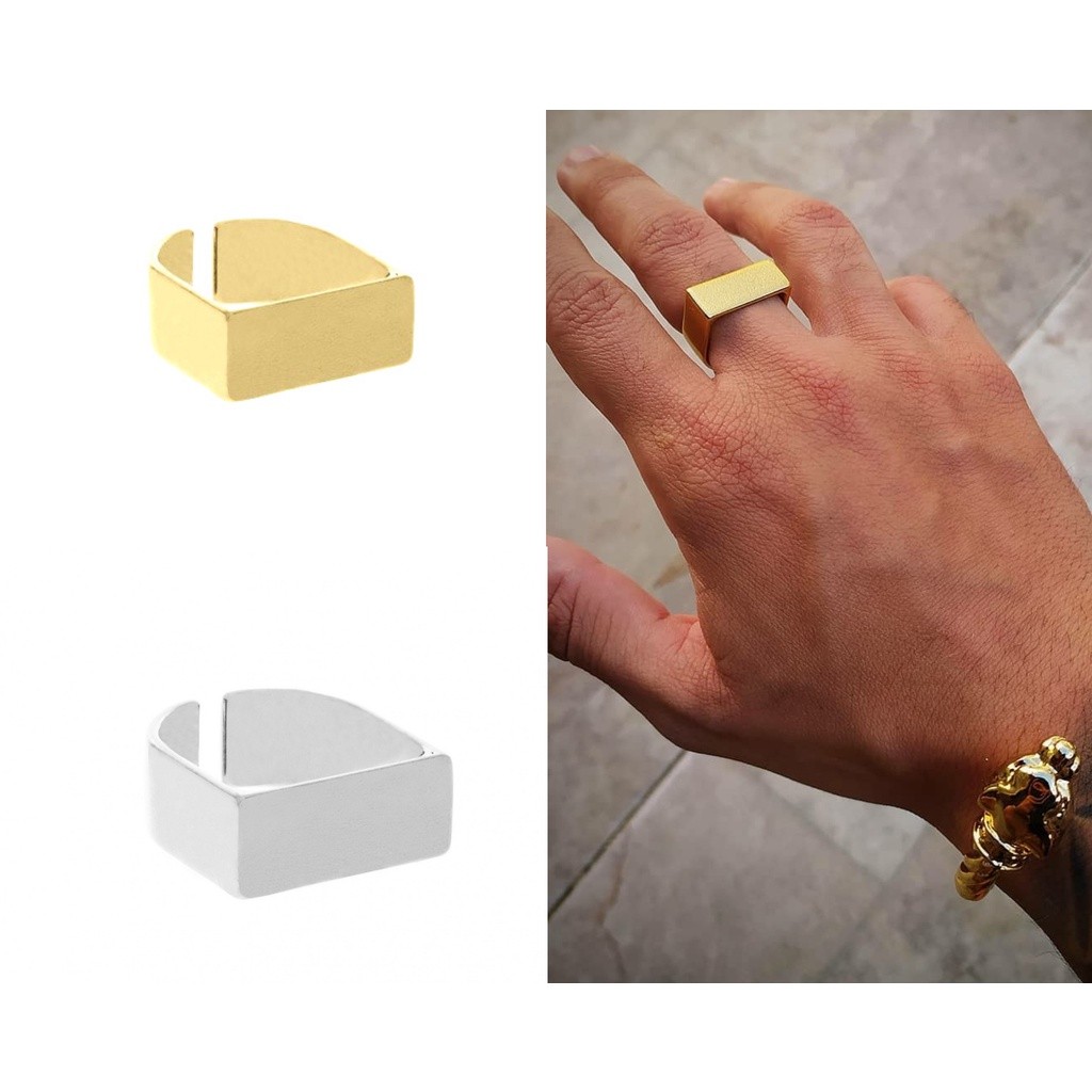 Anel Masculino Joia Bloc Banho A Ouro Prata 18k