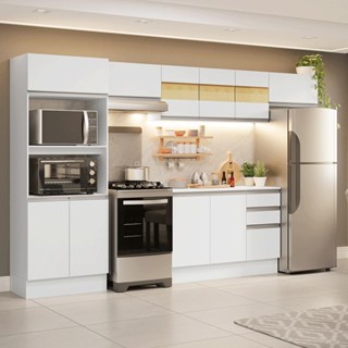 Armário de Cozinha Completa 100% MDF 310 cm Branco Smart 01 em Oferta na Shopee