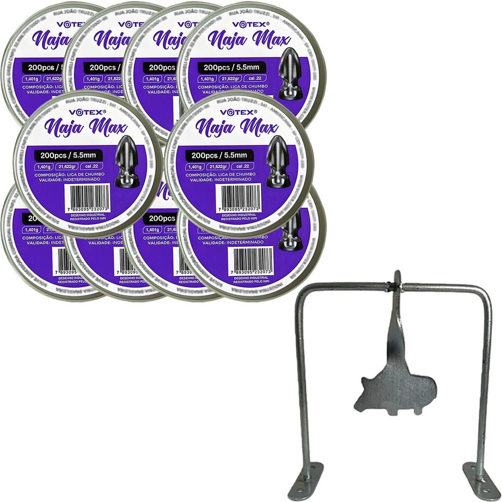 Kit 10 Chumbinhos Naja Max 5.5mm 200pcs/pot - Votex + Alvo Javali