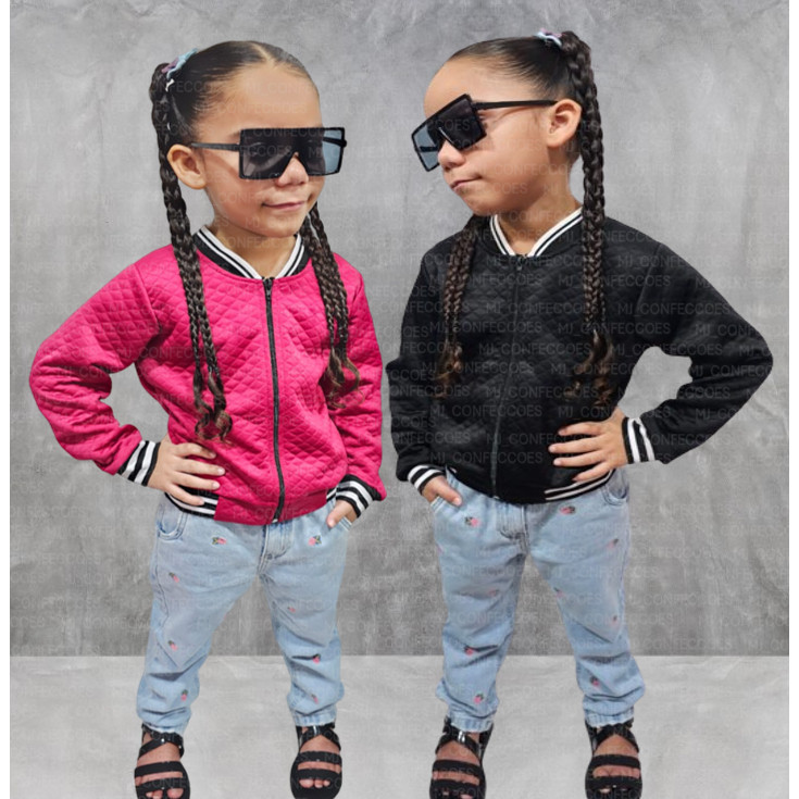 2 Jaquetinha Bomber Infantil e Juvenil meninas / Blusa blogueira Metalasse Lançamento 2024