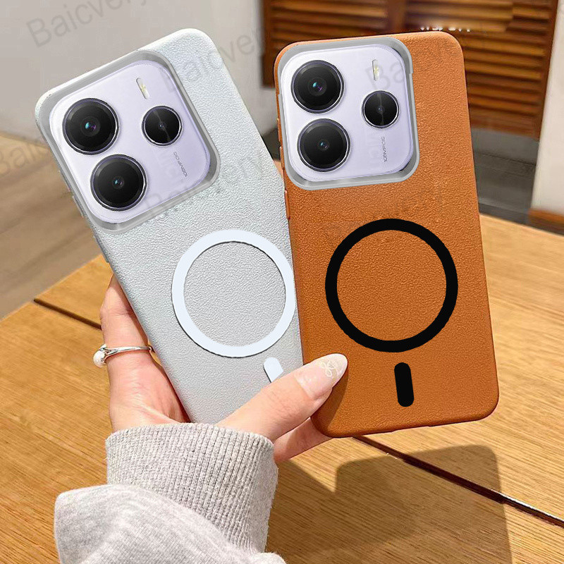 Para Redmi Note 14 4G 5G Cor Simples Couro PU À Prova De Choque Capa De Telefone Macio Com Adesivo Magnético em Oferta na Shopee