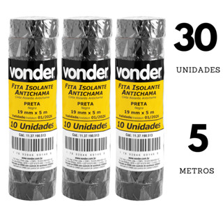 Kit com 30 Fitas Isolantes, 19,0 mm x 5 Metros  Pretas -VONDER em Oferta na Shopee