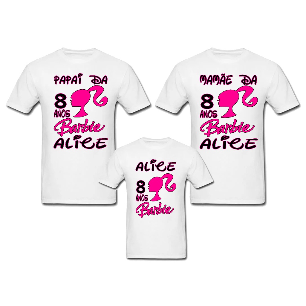 kit 3 camisetas festa aniversário niver menina tema rosa filme barato