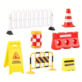 9pcs/set Construção Tema Mini Cone De Trânsito Sinal De Aviso Festa De Aniversário Para Crianças Bolo Presente De Decoração