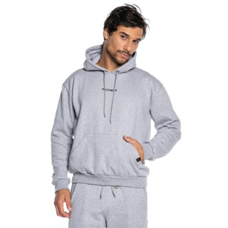 Blusa Masculina Moletom Logo Capuz Polo Wear Cinza Médio