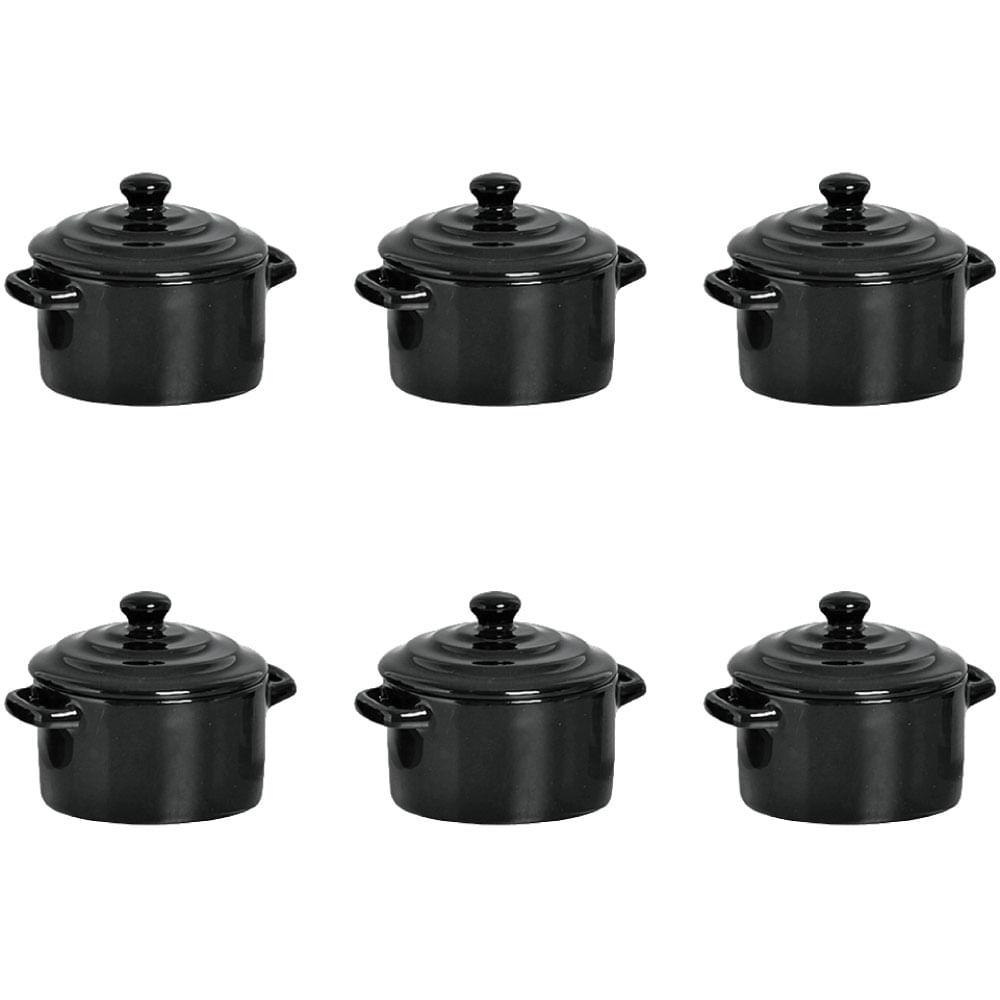 Kit 6 Mini Caçarola Cerâmica Preta Esmaltada 250ml Moderna Panelinha Para Festa Buffet Servir em Oferta na Shopee
