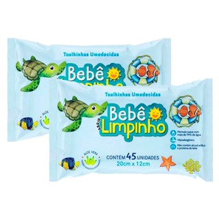 Kit 2 Toalha Umedecida Bebê Limpinho 45 Unidades