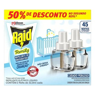 Inseticida Refil Raid 45 Noites Elétrico Family Com 2 Unidades 32,9ml