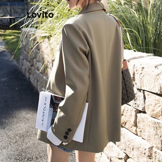 Lovito Blazer com Ombreiras e Botões para Mulheres LNE19156 (Marrom)