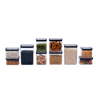 kit 10 potes herméticos de acrílico quadrados mantimento - oikos