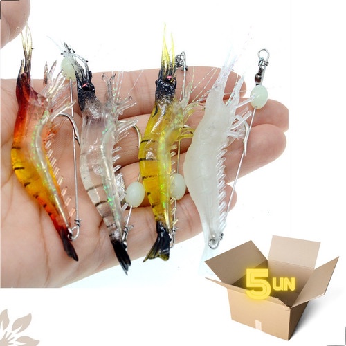 Isca Artificial Camarão Silicone Com Anzol Corvina Kit 5 Un
