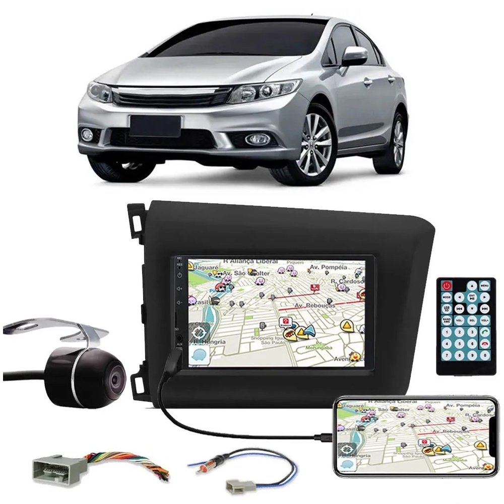 Multimídia Civic 2012/2016 Bluetooth USB SD Card Moldura Câmera Borboleta Chicote Adaptador Antena Interface Volante
