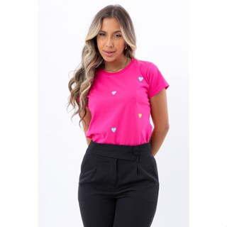 T-SHIRT VARIOS CORACOEZINHOS COLORIDOS - ROSA PINK