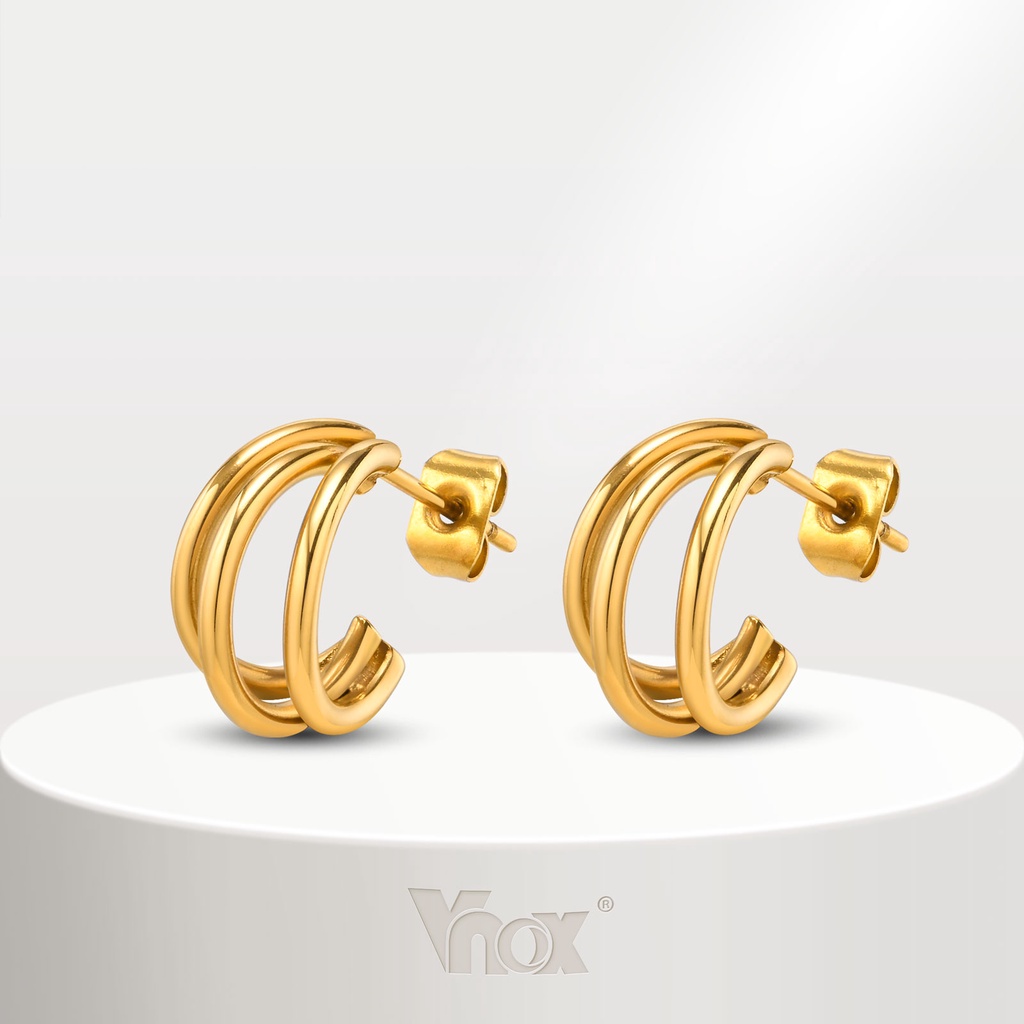 Brinco Vnox Três Fios Em Forma De C Para Menina Feminina , Ouro 18K Hipoalergênico De Aço Inoxidável em Oferta na Shopee