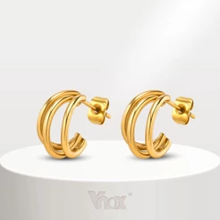 Brinco Vnox Três Fios Em Forma De C Para Menina Feminina , Ouro 18K Hipoalergênico De Aço Inoxidável