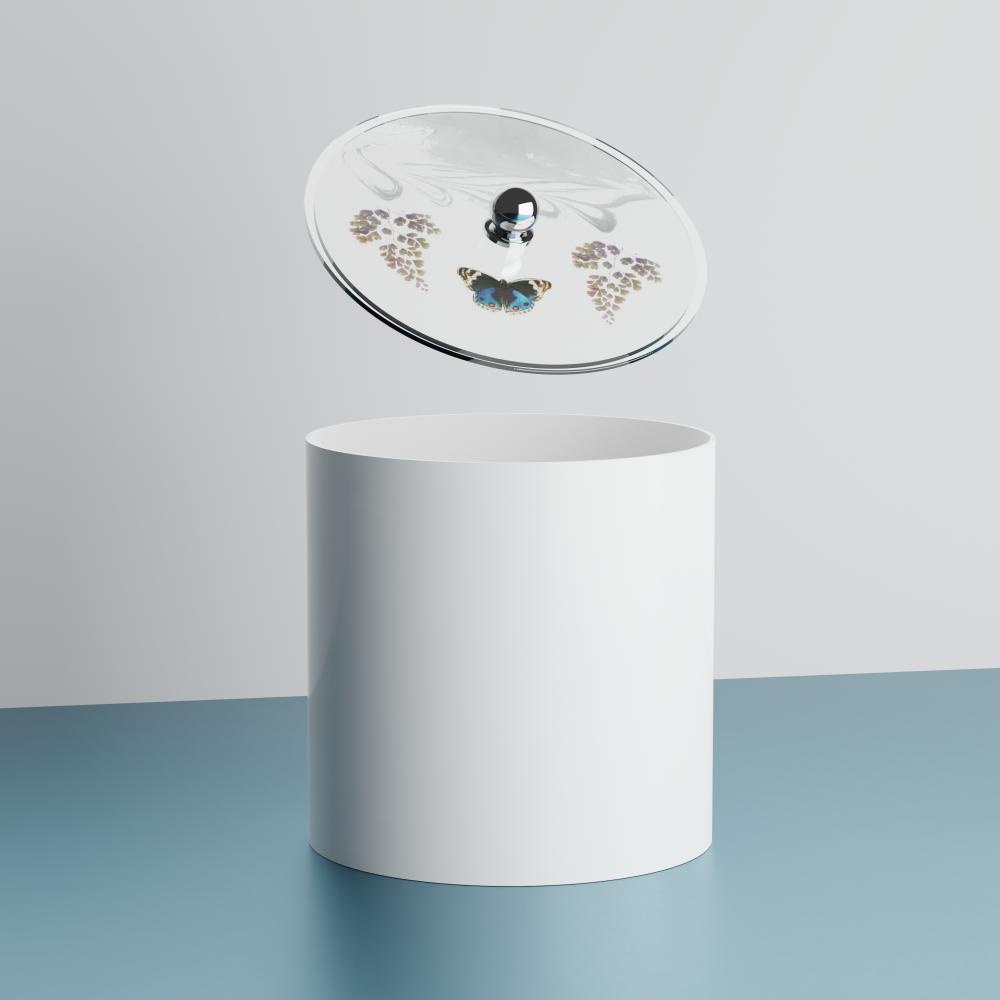 Lixeira Decorada Branco com Borboleta Azul Escuro