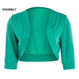 Canaleta Plus Tamanho Moda Cor Sólida Mulher Frente Aberta 3/4 Manga Bolero Shrug Coat