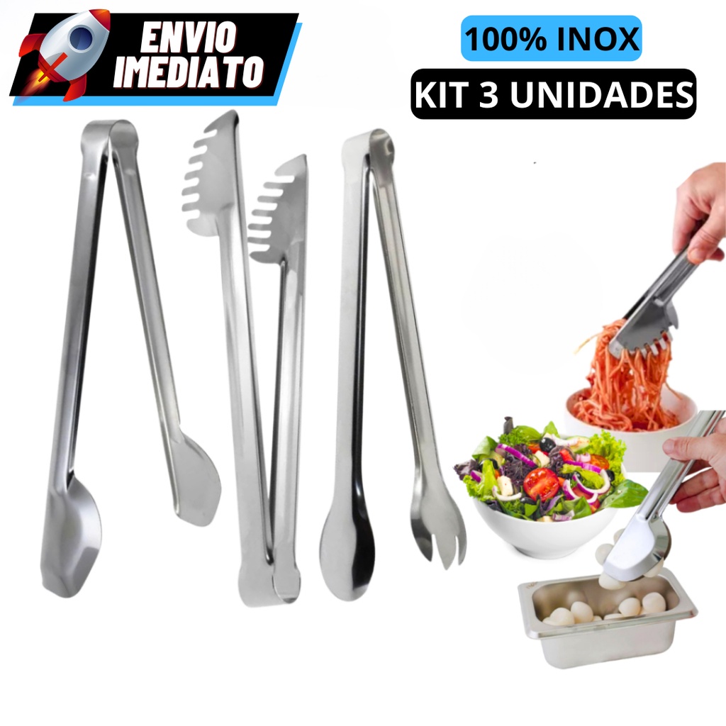 Kit 3 Pegador Grande 29 CM Pinça Universal Massa Macarrão Salada 100% inox