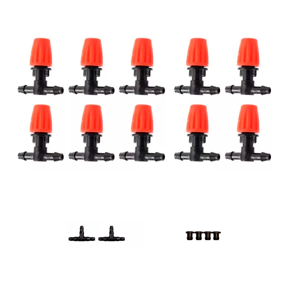 Bico Nebulizador T Nevoa - Kit Com 10 Unidades + 04 Tampao 4mm + 02 T 4mm - Irrigacao