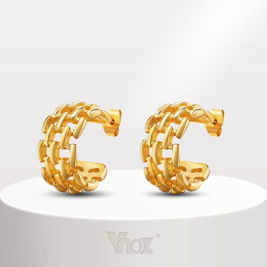 Brinco Vnox Hollow Em Forma De C Para Menina Feminina , Hipoalergênico De Aço Inoxidável Estilo Corrente De Ouro 18K em Oferta na Shopee