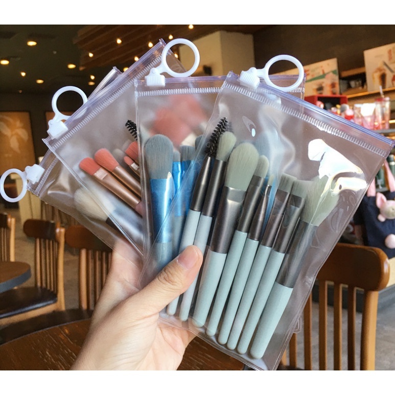 Promoção Kit 8 Peças Conjunto De Pincéis De Maquiagem com Estojo Transparente Para Viagem