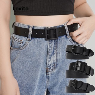 Cinto De Fivela De Cinto De Metal Casual Ajustável Poroso Lovito Para Mulheres L46ED009 (Botão Redondo/Botão Quadrado/Botão De Coração)