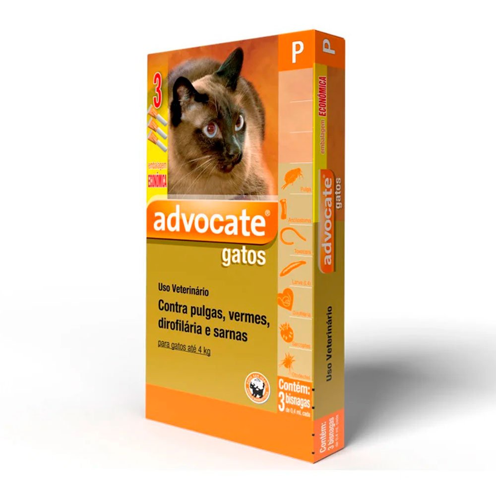 Antipulgas Advocate Para Gatos Até 4kg 0,4mL com 3 Pipetas em Oferta na Shopee