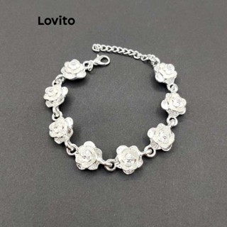 Lovito Pulseira Vintage De Prata Rosa Com Flores Lisas Para Mulheres LFA08284 (Branco)