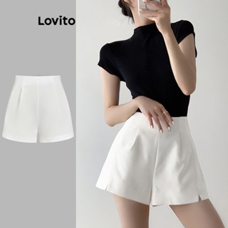 Lovito Casual Shorts Feminino Liso Básico L71ED086 (Off White)