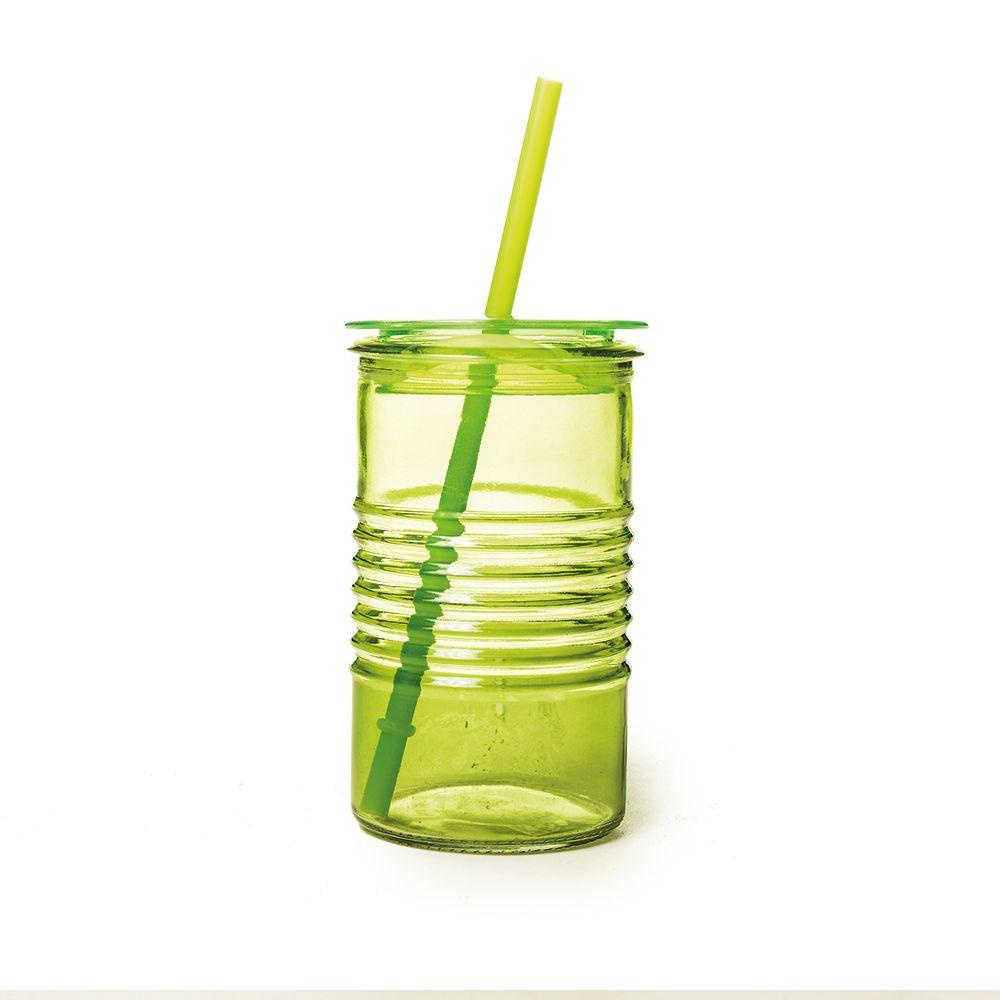 Copo de Vidro Modelo Joy na Cor Verde 400ml com Tampa e Canudo para Refrigerantes e Refrescos em Oferta na Shopee