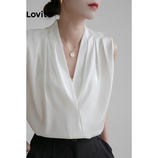 Lovito Regata Elegante Plissada Lisa Para Mulheres LNL40028