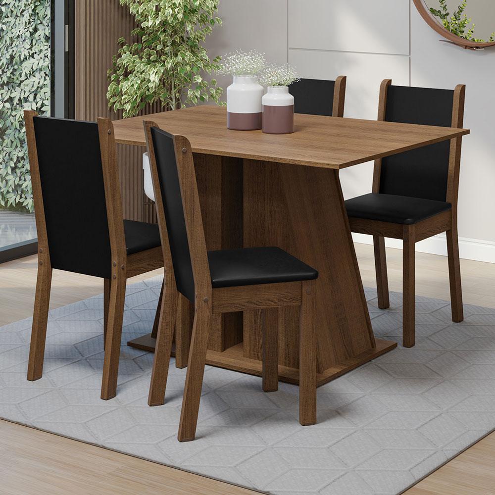 Conjunto Sala de Jantar Mesa Tampo de Madeira 4 Cadeiras Rustic/Preto Sophie Madesa - Home & Living