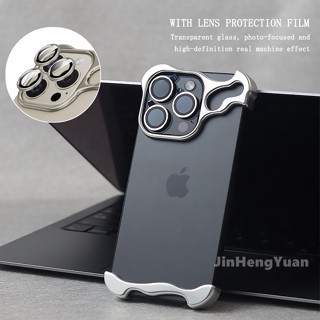 Pára-Choques De Liga De Luxo Alienígena Titaniun Para IPhone 15 14 13 Pro Max 15Plus Protetor De Filme De Lente Irregular Capa Metálica De Canto