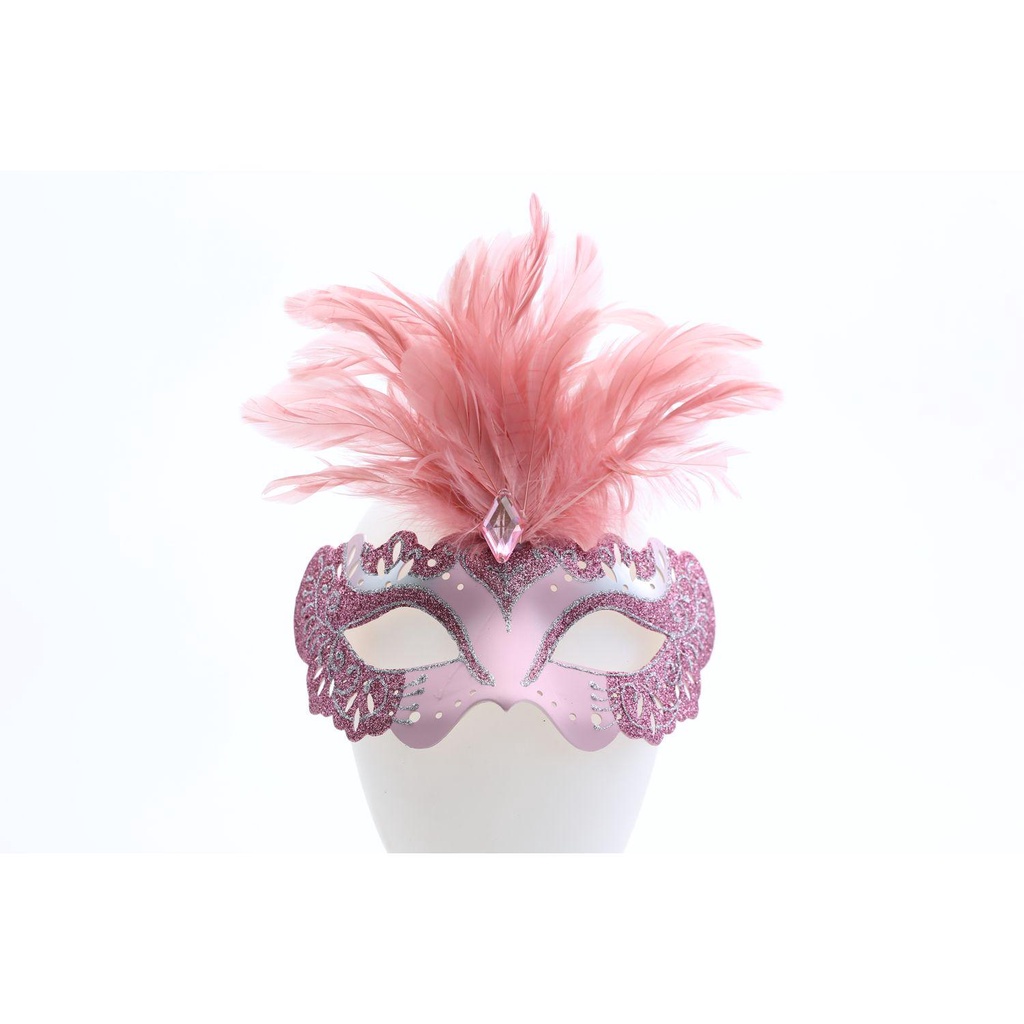 Mascara Amarração em Fita para Fantasia Adulta na Cor Rosa com Pena 9,5x18cm 1Un Carnaval em Oferta na Shopee