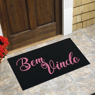Tapete Capacho Preto Bem Vindo Rosa - Antiderrapante em Oferta na Shopee