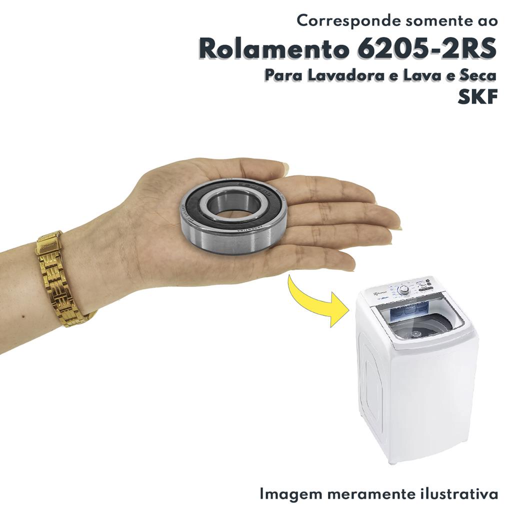 Rolamento Esfera LR 6205-2RS Para Lavadora Lava E Seca SKF 138T 16205-2RS1 Com Capa de Protecao Emborrachada Rolamento Inferior da Caixa