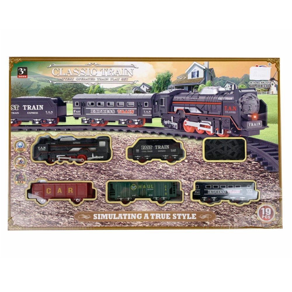Trem Locomotivo Expresso Infantil com Luz Trilhos e Vagões Brinquedo Crianças