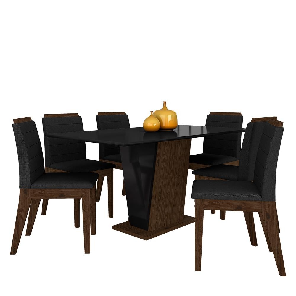 Mesa Com 6 Cadeiras Qatar 1,60 Imb/preto/preto - Móveis Arapongas - Home & Living