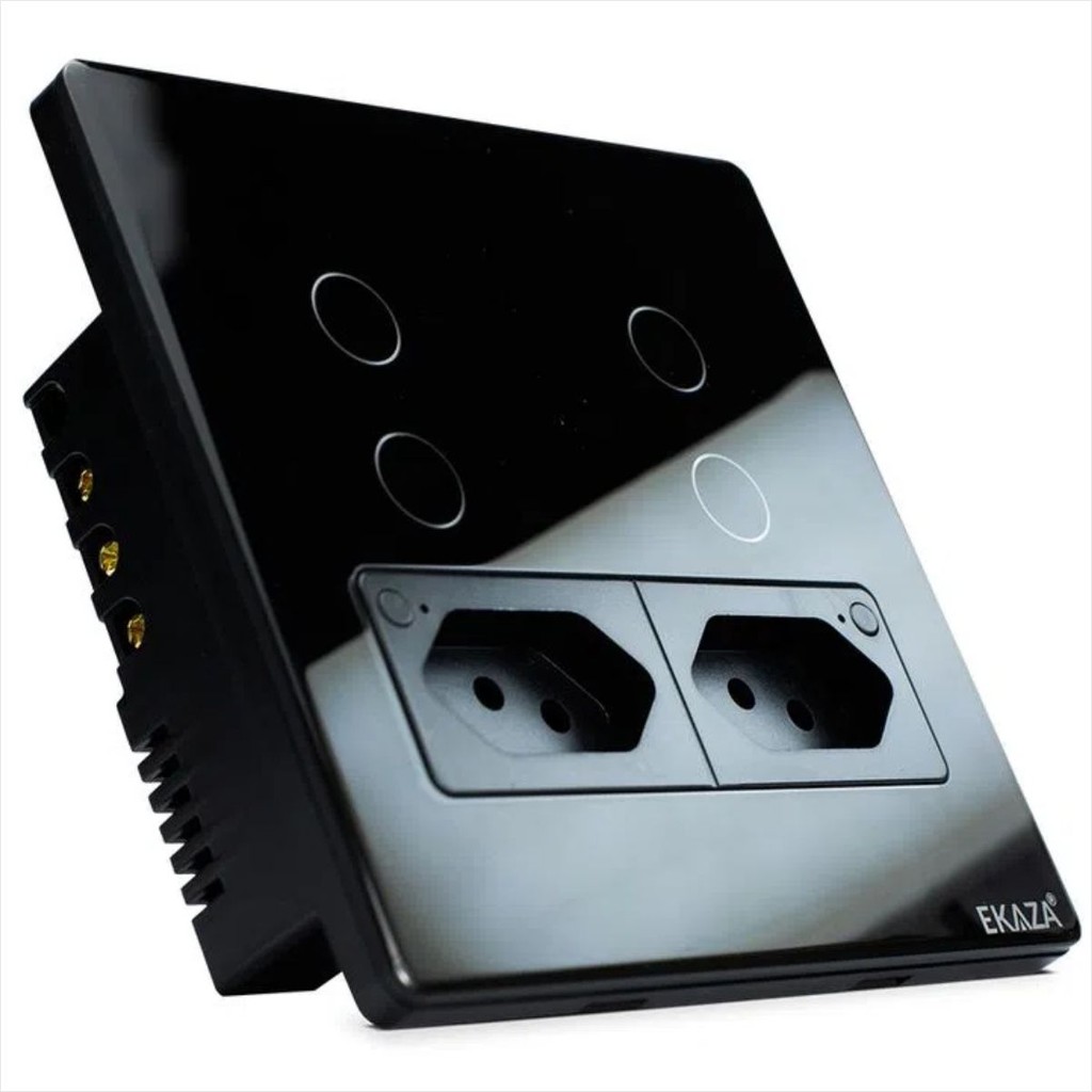 Interruptor Wi-Fi Inteligente 4 Botões 2 Tomadas Ekaza Preto