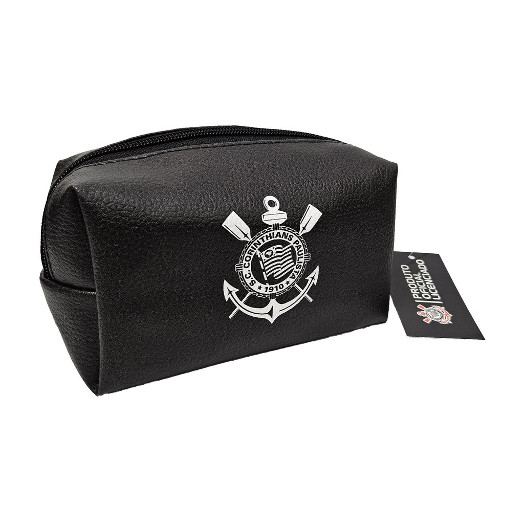 Estojo do Corinthians Preto Escudo branco Oficial e Licenciado P/ Lapis e canetas 20x11x8cm