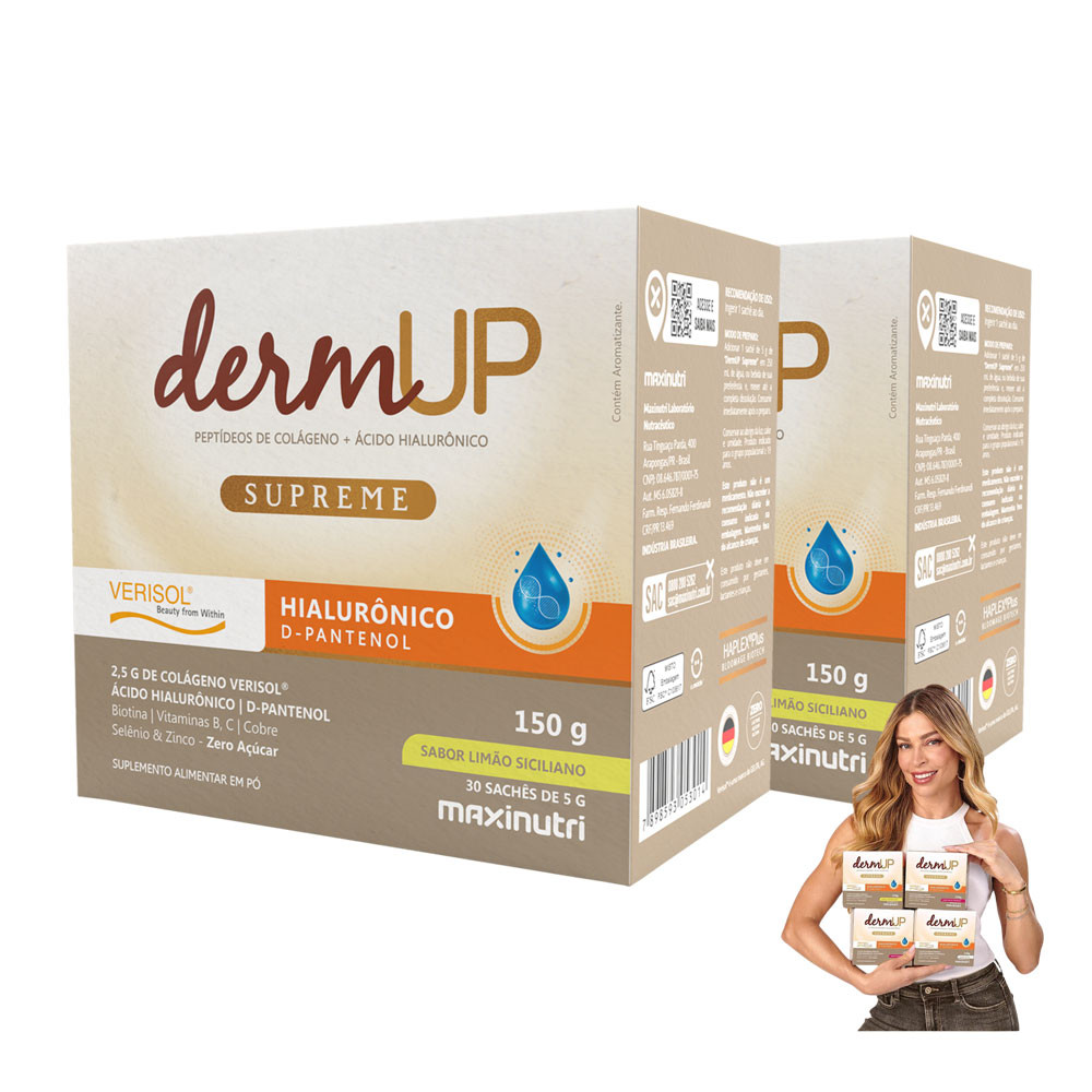 Kit 2 Colágeno DermUp Verisol Ácido Hialurônico Sachê Limão Siciliano
