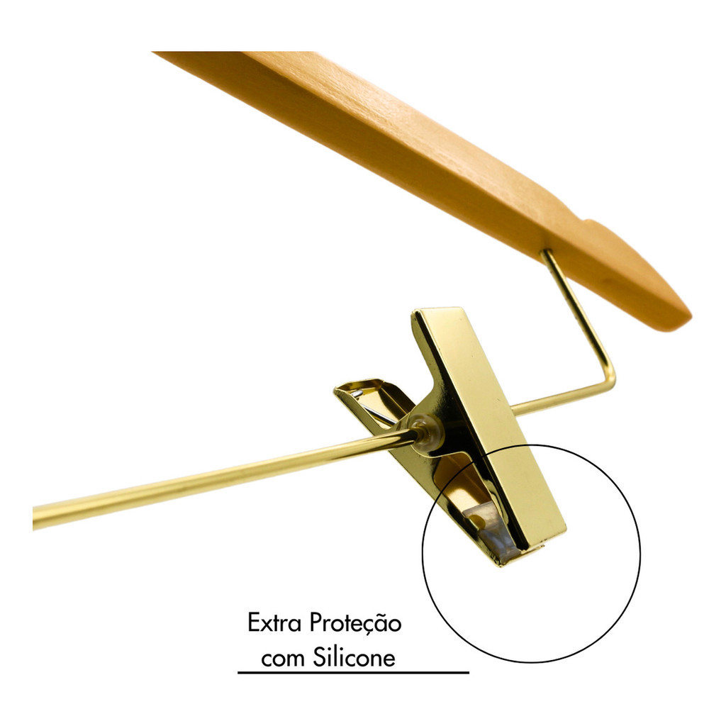 Kit 5 Cabide De Madeira Hk-t11 Marfim Com Presilha Dourado Luxo Adulto — imagem 2 de 2