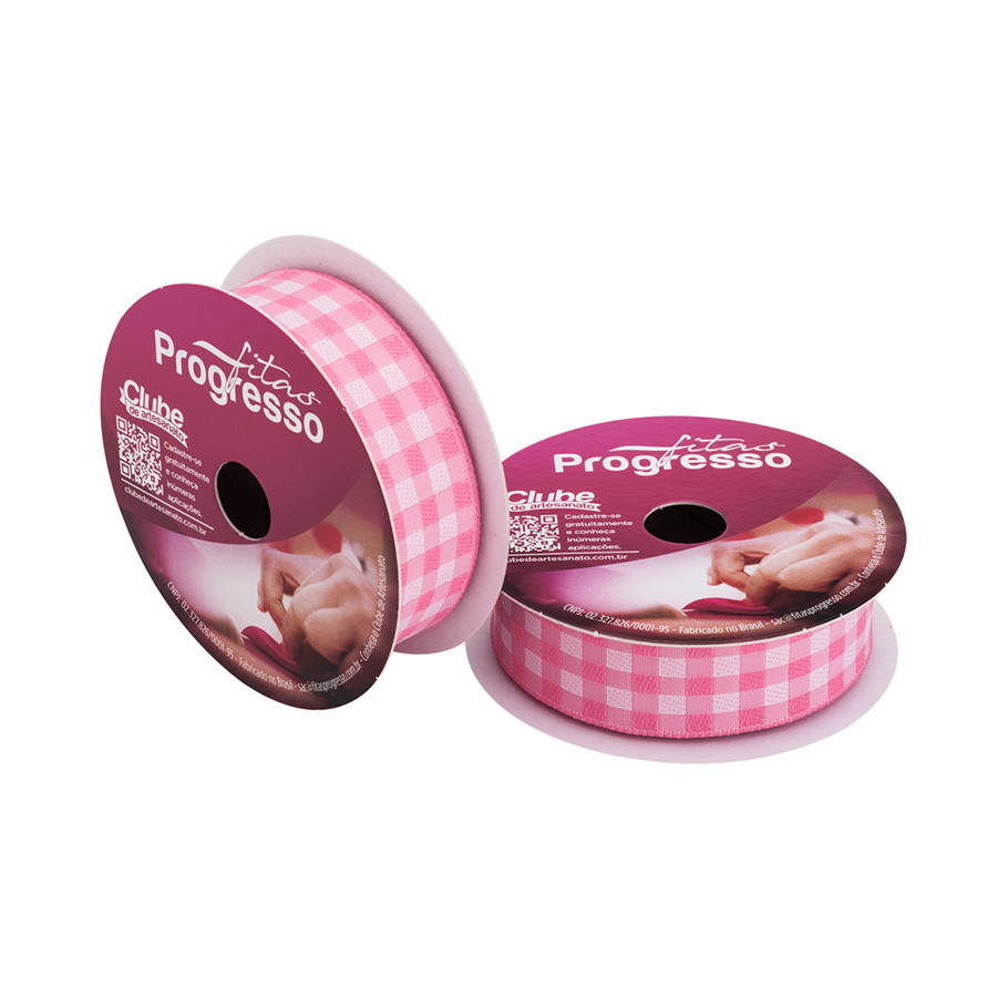 Fita de Cetim 10m x 22mm - Cor 240 - Xadrez Rosa Escuro - Rolo 10 metros  - 1 unidade - Progresso - Rizzo