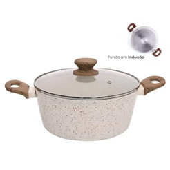 Panela Caçarola Antiaderente Cerâmica 20cm Cooktop Fogão Indução Avulsa 2,3 Litros Marmol MimoStyle