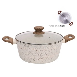 Panela Caçarola Antiaderente Cerâmica 24cm Cooktop Fogão Indução Avulsa 3,8 Litros Marmol MimoStyle