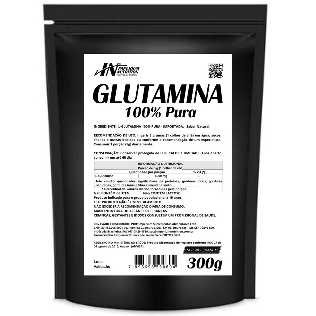 GLUTAMINA 300g Importada - 100% Pura  - Imperium Nutrition
