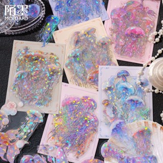 20 Pcs Jellyfish Themed Scrapbooking Journaling Sticker Série Marinha Folha De Ouro Transparente Adesivos À Prova D