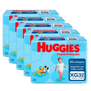 Kit 5 Fralda Huggies Tripla Proteção Mega XG - 160 Tiras